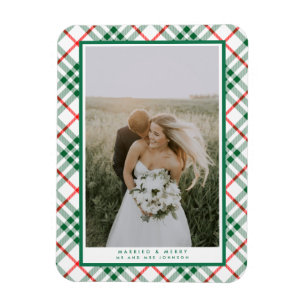 Magnet Flexible Married Merry Plaid Christmas Newlywed Photo