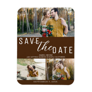 Magnet Flexible Marron foncé Enregistrer la date Mariage 3 Photos