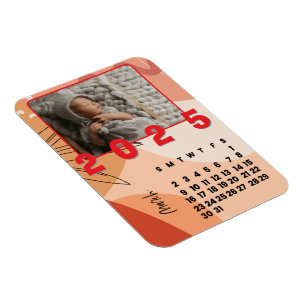 Magnet Flexible Mars Mois Nouvel An 2025 Calendrier Photo de famil