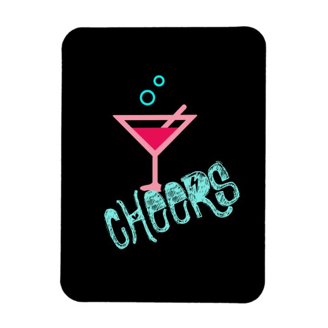 Magnet Flexible Martini - Boisson d'alcool Pop Art, rose et turquo (Vertical)