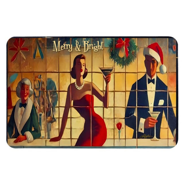 Magnet Flexible Martini de dernier appel de Noël Rétro 50 (Horizontal)