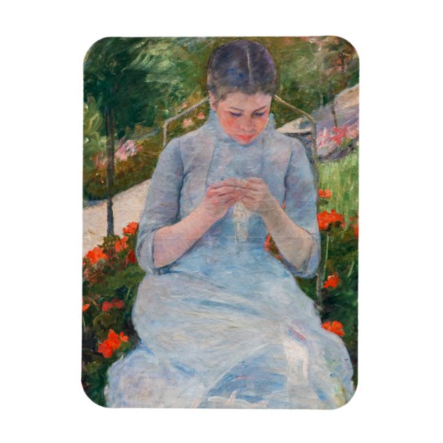 Magnet Flexible Mary Cassatt - Fille couture dans un jardin (Vertical)