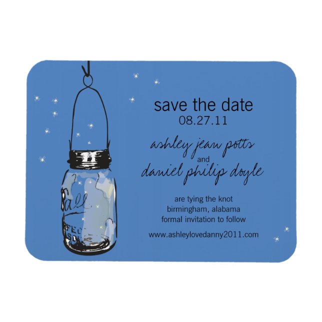 Magnet Flexible Mason Jar & Fireflies Enregistrer la date (Horizontal)
