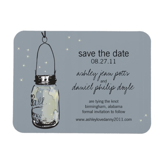 Magnet Flexible Mason Jar & Fireflies Enregistrer la date (Horizontal)
