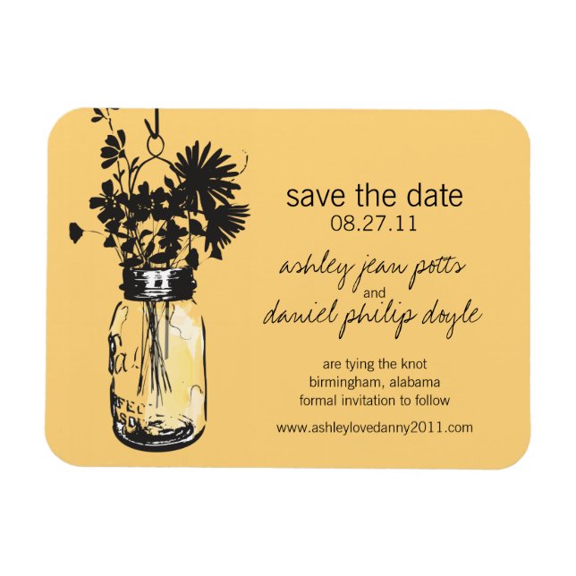 Magnet Flexible Mason Jar & Fleurs sauvages Enregistrer la date (Horizontal)