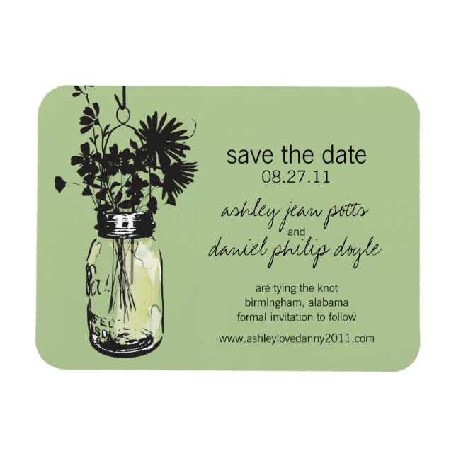 Magnet Flexible Mason Jar & Fleurs sauvages Enregistrer la date (Horizontal)