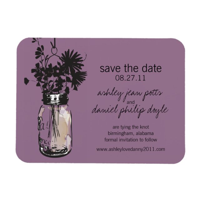 Magnet Flexible Mason Jar & Fleurs sauvages Enregistrer la date (Horizontal)
