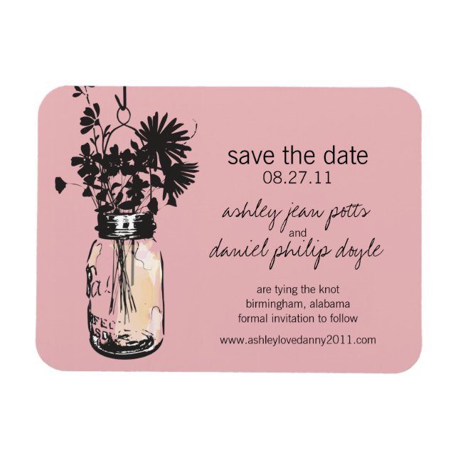 Magnet Flexible Mason Jar & Fleurs sauvages Enregistrer la date (Horizontal)