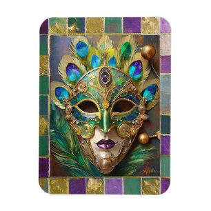 Magnet Flexible Masque de plumes de paon en céramique Mardi Gras G