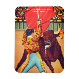 Magnet Flexible Matador Vintage avec Cape et Taureau, Juarez, Mexi