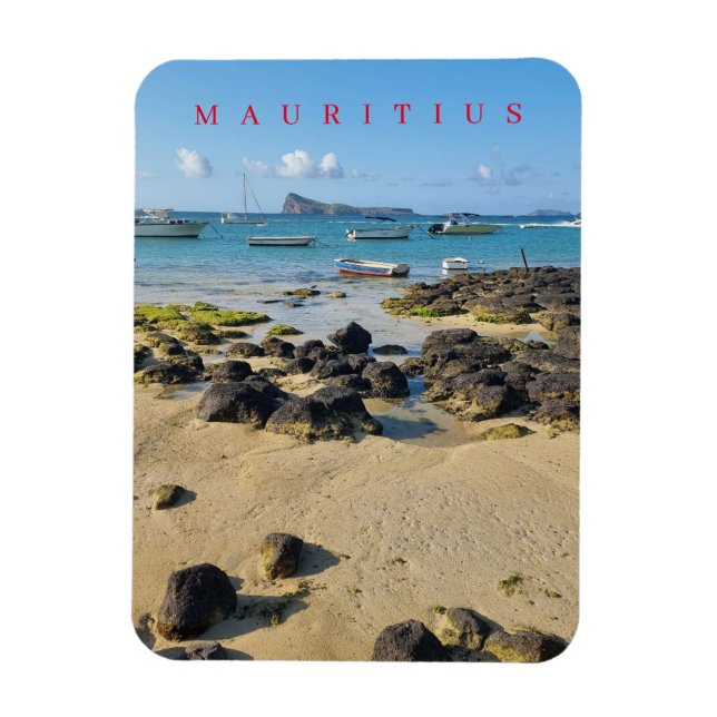 Magnet Flexible Maurice plage et bateaux vue aimant (Vertical)