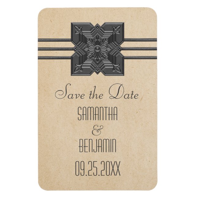 Magnet Flexible Medallion Border Save the Date Magnet, Beige (Vertical)