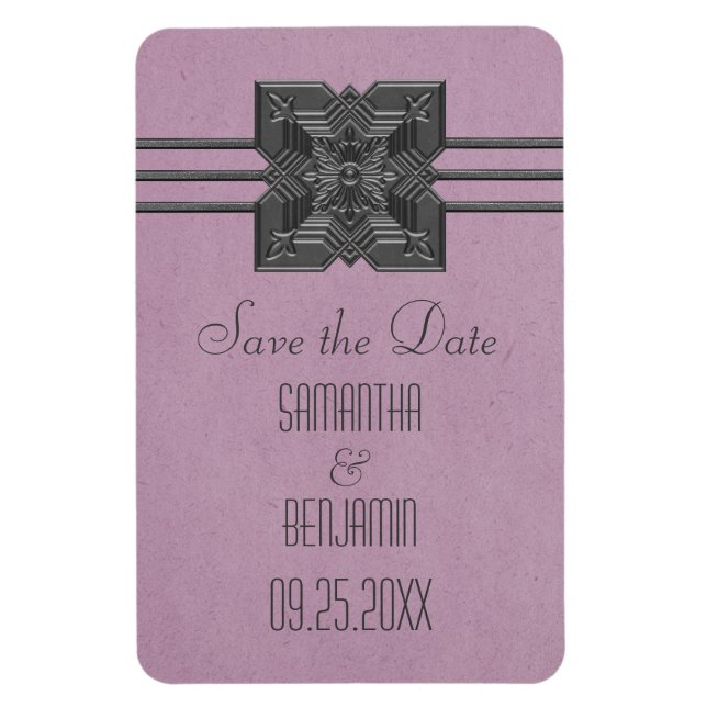 Magnet Flexible Medallion Border Save the Date Magnet, Lilac (Vertical)