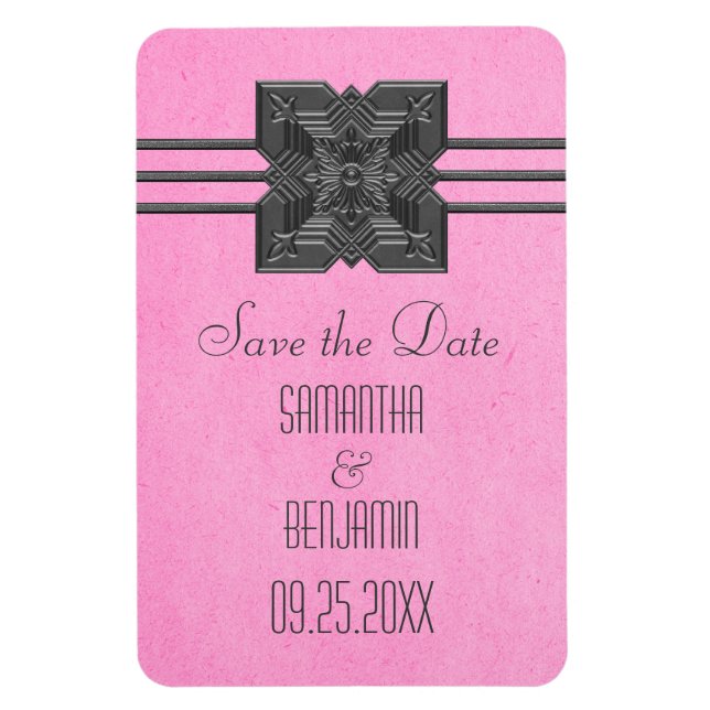 Magnet Flexible Medallion Border Save the Date Magnet, Pink (Vertical)