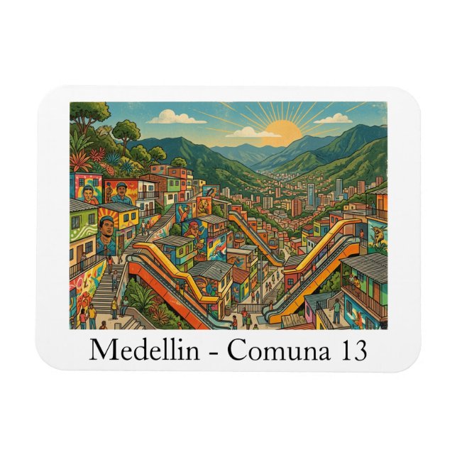 Magnet Flexible Medellin Colombie Comuna 13 Voyage Art (Horizontal)