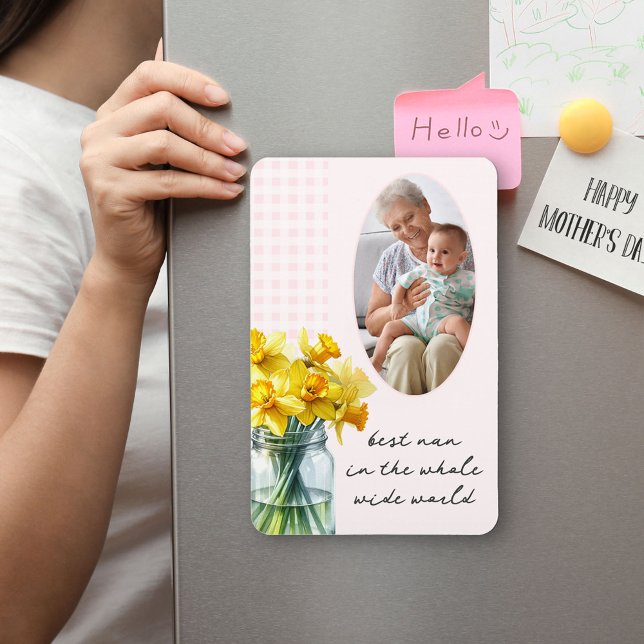 Magnet Flexible Meilleur En vichy et jonquilles Nan Vertical Photo (Fridge Magnet for the best Nan with daffodils and editable wording - perfect for Mother's Day)
