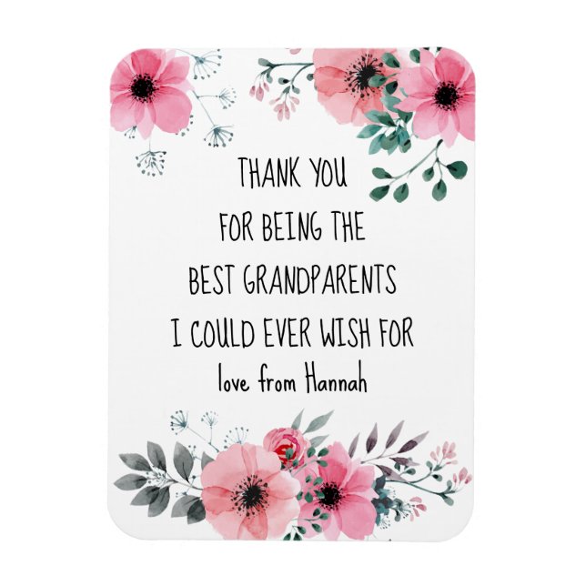 Magnet Flexible Meilleur Grand-Parents Citer Rose Floral Personnal (Vertical)
