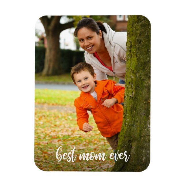 Magnet Flexible Meilleure Maman Blanc Script Photo Personnalisée (Vertical)