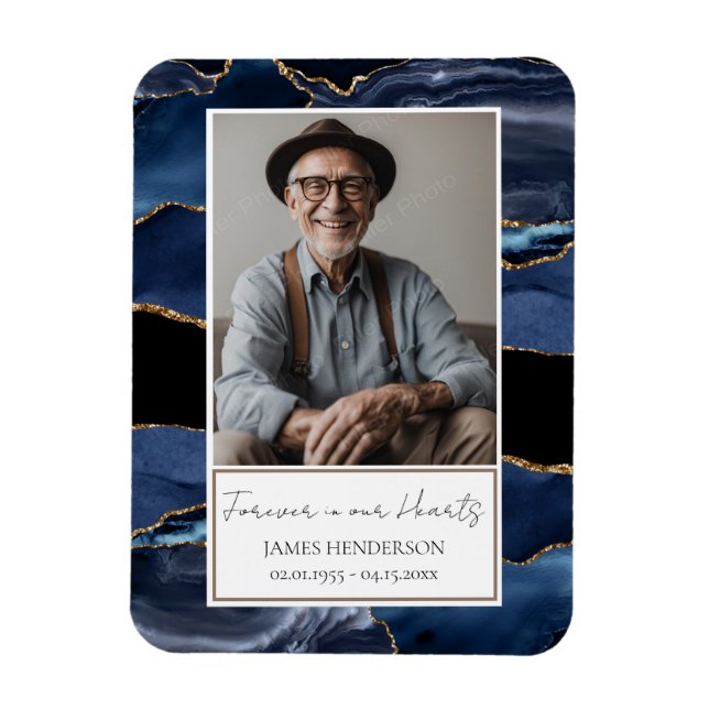 Magnet Flexible Mémorial Blue et Gold Photo Keepsaké (Vertical)