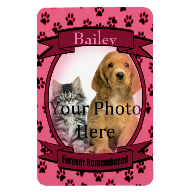 Magnet Flexible Mémorial des Empreintes de pattes roses pour chat  (Vertical)