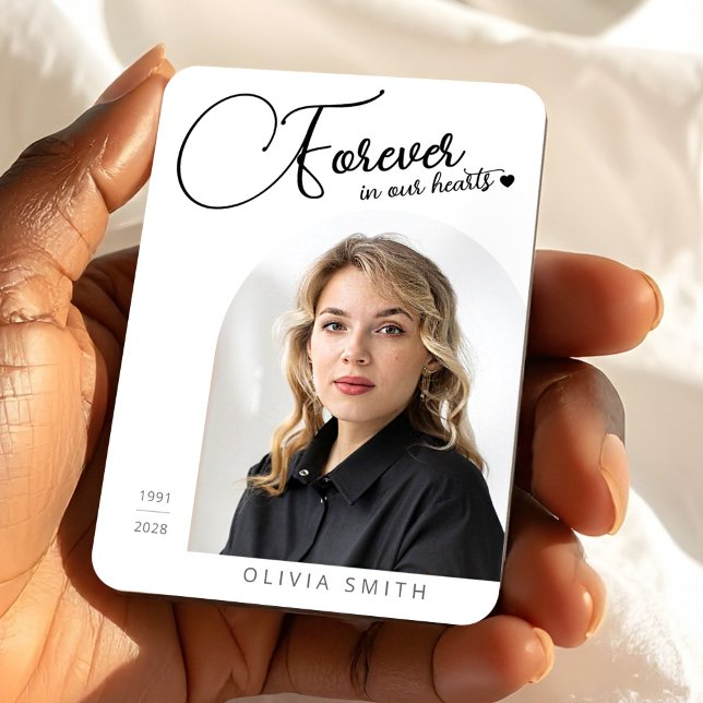 Magnet Flexible Memorial Keepsake Photo Elegant Minimalist Funeral (Memorial Photo Elegant Minimalist Funeral Keepsake Magnet, Forever In Our Hearts)