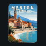 Magnet Flexible Menton France Travel Art Vintage<br><div class="desc">Conception de déplacement vectoriel Menton rétro. Menton est une ville sur la Côte d'Azur dans le sud-est de la France. Elle est connue pour ses plages et ses jardins comme le jardin de la Serre de la Madone.</div>