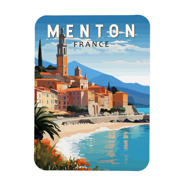 Magnet Flexible Menton France Travel Art Vintage (Vertical)