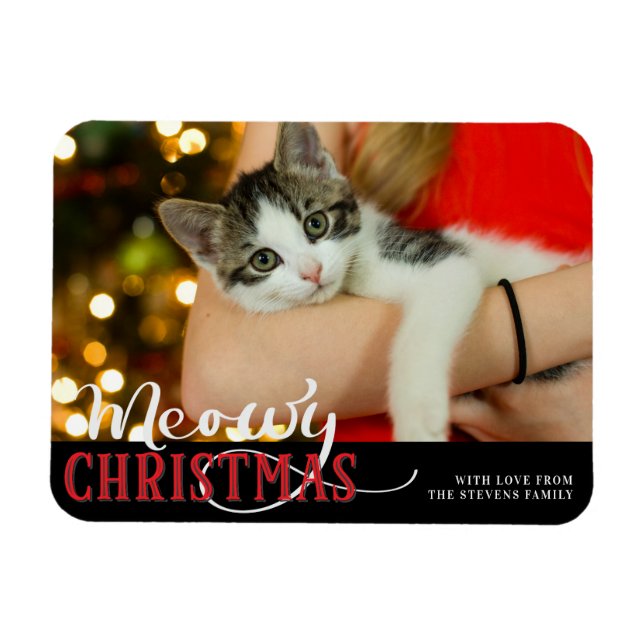 Magnet Flexible Meowy Christmas Cute Cat Ajouter Votre Photo Perso (Horizontal)