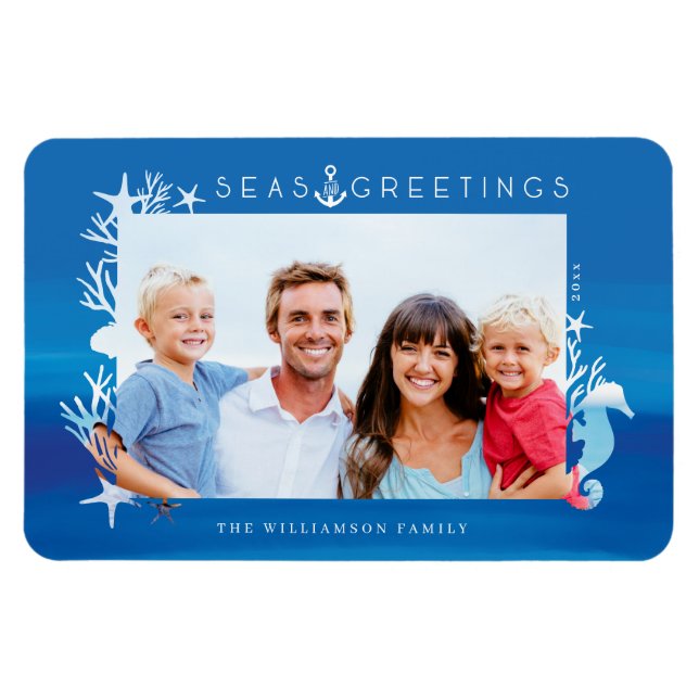 Magnet Flexible Mer Bleue Nautique & Salutations Ocean Photo Cadre (Horizontal)