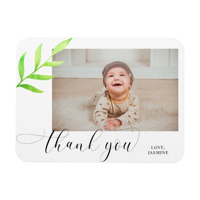 Magnet Flexible Merci Aquarelle Leaf Swashes Baby Photo Chic (Horizontal)