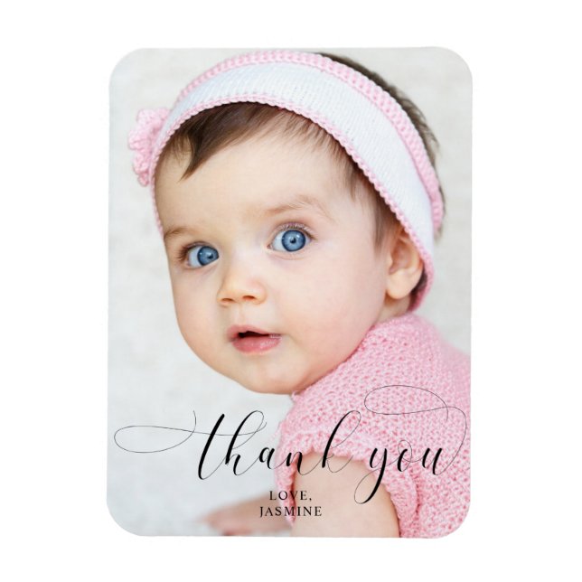 Magnet Flexible Merci Bébé Anniversaire Photo Elegant Swashes (Vertical)