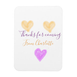 Magnet Flexible merci d'être venu nom du texte orange violet cœur