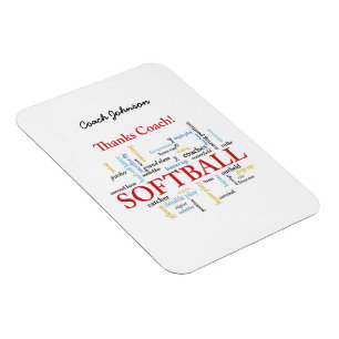 Magnet Flexible Merci Entraîneur de Softball Mots du Groupe, Équip