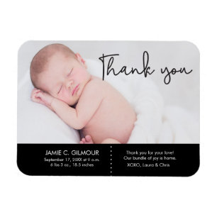 Magnet Flexible Merci et Faire-part de naissance bébé, texte du sc