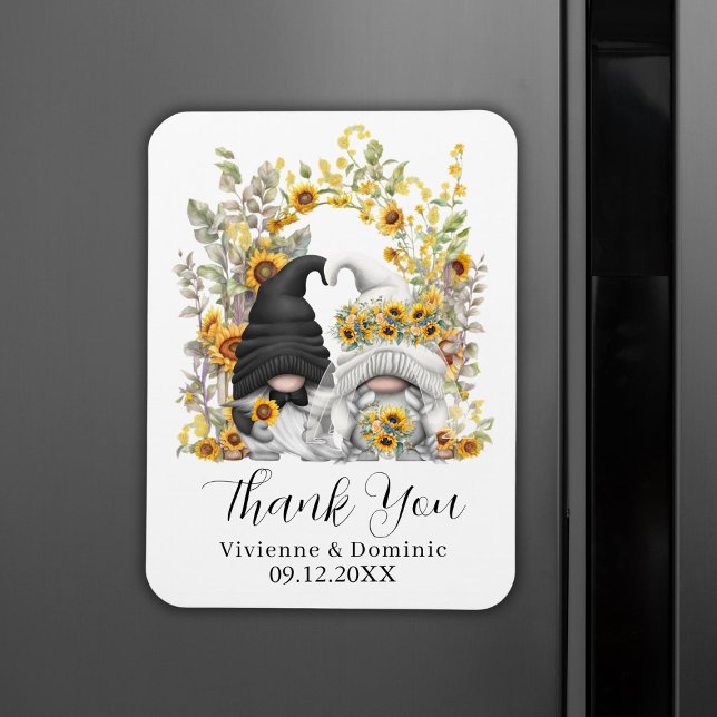 Magnet Flexible Merci Mariage de fleurs de soleil Gnome (Gnome Sunflowers Wedding Thank You Magnet
)