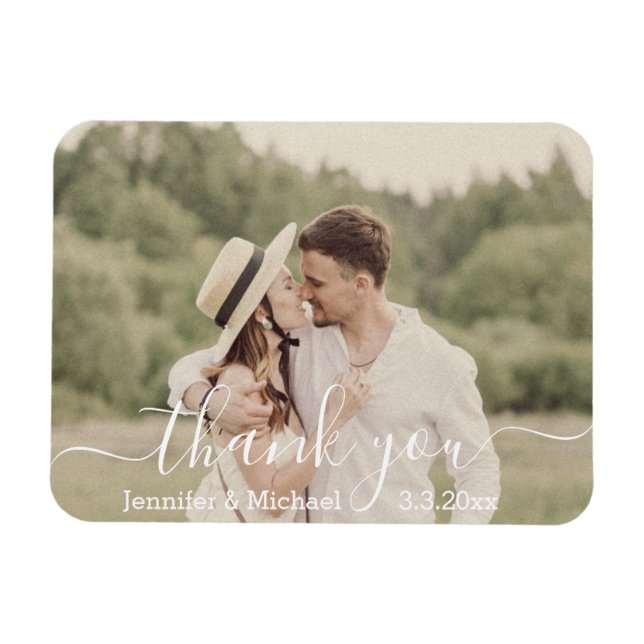 Magnet Flexible merci photo de mariage de campagne écriture manusc (Horizontal)