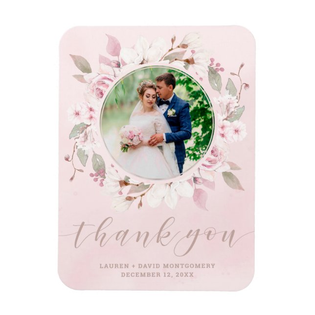 Magnet Flexible Merci photo de Mariage de Rose flou (Vertical)