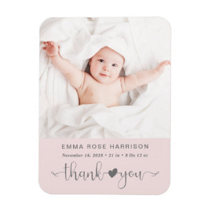Magnet Flexible Merci Photo Faire-part de naissance fille rose