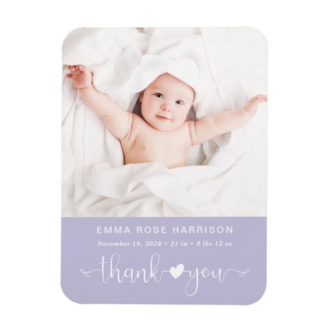 Magnet Flexible Merci Photo Purple Girl Faire-part de naissance (Vertical)