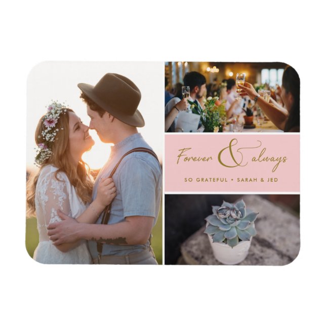 Magnet Flexible Merci photo rose Collage pour toujours et toujours (Horizontal)