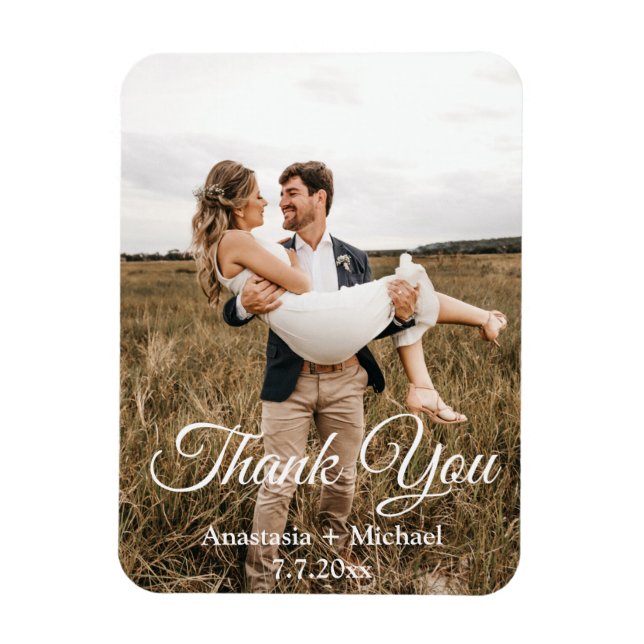 Magnet Flexible merci, script classique, photo mariage (Vertical)