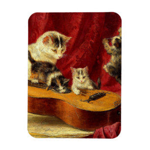 Magnet Flexible Mère Chat et chatons Jouer avec la guitare