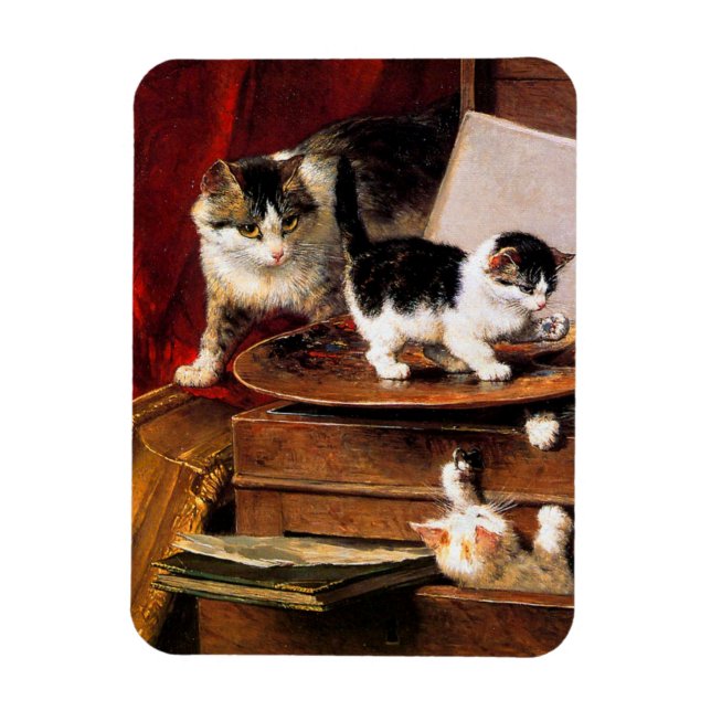 Magnet Flexible Mère Chat et chatons sur table (Vertical)