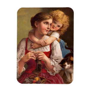 Magnet Flexible Mère tricotant avec enfant et chat
