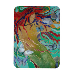 Magnet Flexible Mermaid Nage avec Papillons Imaginaire Art