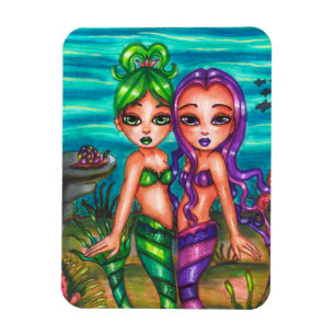 Magnet Flexible Mermaid Twin Sisters Imaginaire conte de fées orig