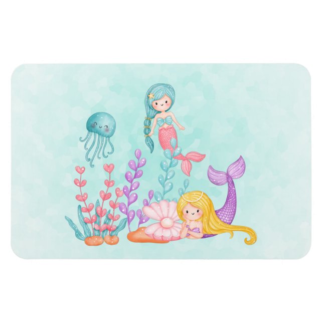 Magnet Flexible Mermaids et méduses sous l'aquarelle marine (Horizontal)