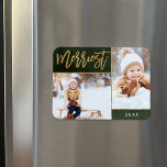 Magnet Flexible Merriest Faux Gold Foil 2 Photo Holiday<br><div class="desc">Magnets photos de vacances imprimés sur mesure avec des modèles simples pour la personnalisation. Cet élégant design présente un montage photo de 2 photos sur un arrière - plan d'aquarelle vert. Le texte du script de calligraphie moderne dit Merriest en fausse feuille d'or. Personnalisez-le avec vos propres photos, et ajoutez...</div>