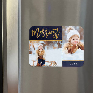 Magnet Flexible Merriest Faux Gold Foil 2 Photo Holiday
