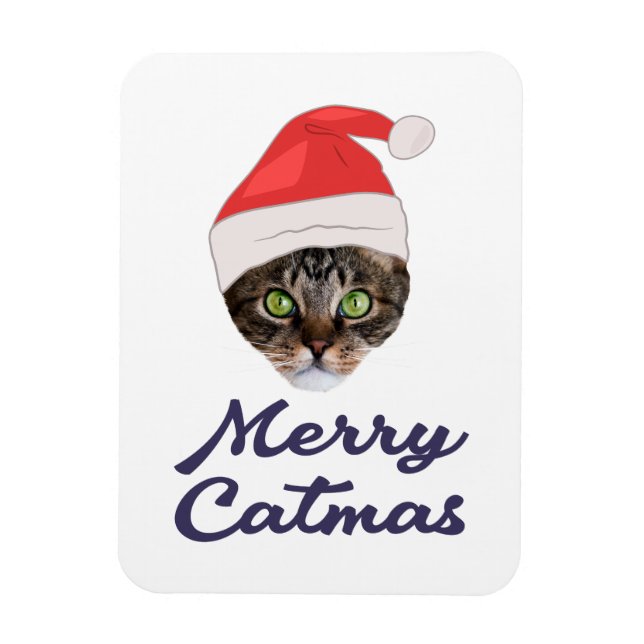 Magnet Flexible Merry Catmas, Noël Chat Santa hat Invitation (Vertical)